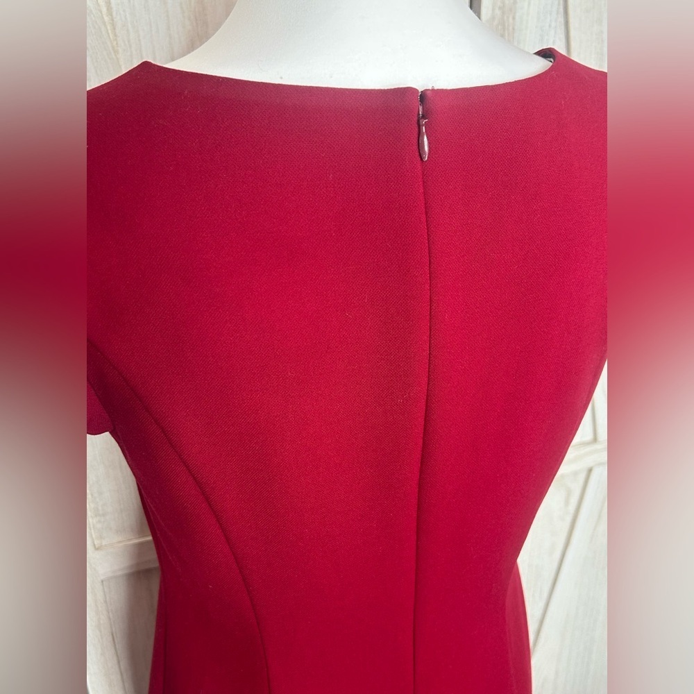 Talbots Burgundy Red Sheath Midi Dress with Ruffle Cap Sleeves Sz 6 EUC Feminine - Picture 5 of 10